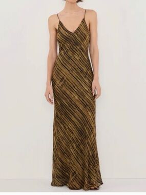DISSH Brown Striped Spaghetti-Strap Maxi Dress NWT